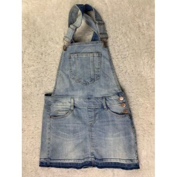 Dollhouse Size 3 Womens Overall Skirt Raw Hem Light Wash stretch Short B… - Picture 1 of 3